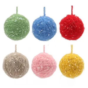 Handmade Christmas yarn balls decorative hanging ornaments set of 6 colorful festive balls.