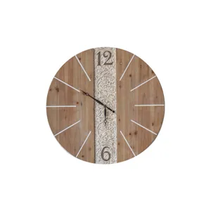Große rustikale Holz Wanduhr mit geschnitztem Blumenpaneel für Wohnzimmer Heimdekoration
