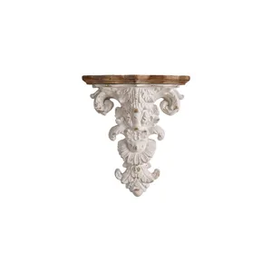 French vintage wall shelf decorative relief bracket antique white wood top display rack home decor