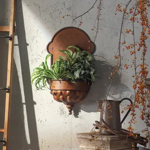 European retro iron wall planter vintage distressed metal hanging flower vase home decor