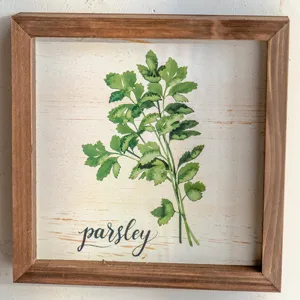 American country wooden framed botanical wall art green parsley plant picture for home decor