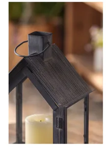 Vintage gothic metal house candle lantern, black iron glass decorative candle holder for home.