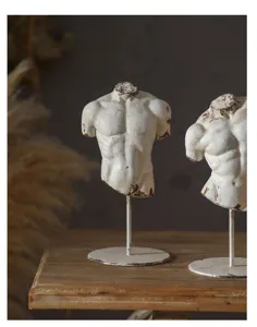 European art male torso sculpture desktop decor vintage gypsum ornament detail view