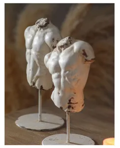 European artistic male torso bust sculpture home decor desktop ornament detail view display.