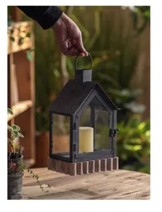 Gothic metal glass house candle lantern retro decorative wind lamp for home table decor