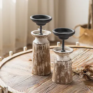 Portavelas de madera vintage rústicos juego de soportes para decoración de mesa.
