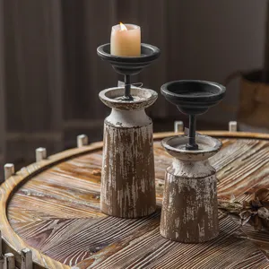 Conjunto de portavelas de madera vintage soportes rusticos para decoracion de mesa del hogar