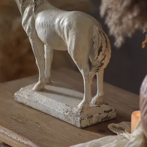 Wabi-Sabi style resin horse figurine, vintage distressed tabletop decor for home entryway.