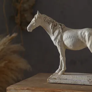 Wabi-sabi vintage resin horse figurine desktop ornament for tea room entryway decor