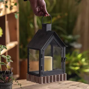 Vintage Gothic House Candle Lantern Iron Glass Wind Lamp Retro Home Decor Candleholder