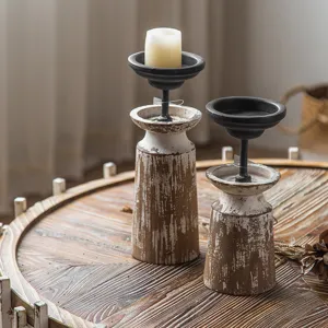 Candelabro de madera rústica para decoración de mesa, base de portavelas vintage para el hogar.