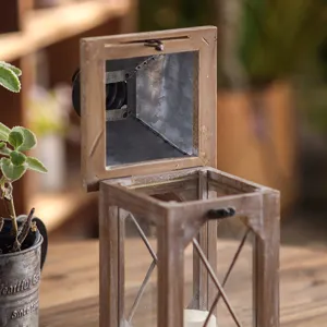 Rustic wooden candle lantern wind lamp desktop decorative holder for home party decor main view