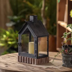 Gothic house candle lantern metal glass retro candlestick rustic home decor wind lamp tabletop ornament
