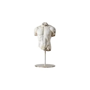 European artistic male torso sculpture home decor desktop ornament with metal stand retro style