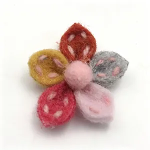 Handmade wool felt five-petal flower accessory for DIY hair clips, clothing and bag decoration.