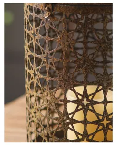 Vintage Iron Candle Holder Rustic Metal Lantern Geometric Cutout Tealight Holder Home Decor