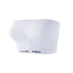 White strapless seamless sports bra bandeau, breathable and comfortable one-piece underwear.