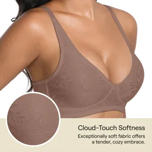 Gros plan sur les details du tissu et de la texture du soutien-gorge sans armature confortable.