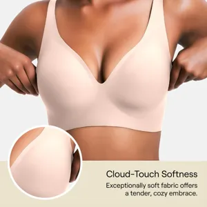 Naadloze beugelloze push-up bh-detail met zachte stof en comfortabel ondersteunend ontwerp.