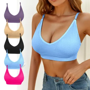 Women Seamless Wireless Bra Comfortable Breathable Mesh Bralette Soft Support Skin-Friendly Daily V-Neck Lingerie Top
