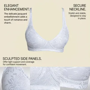Soutien-gorge jacquard sans armatures confortable avec panneaux latéraux et maintien.