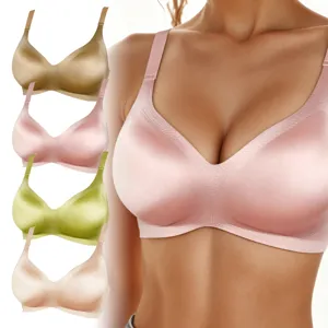 Detailed view of seamless comfortable bra showing smooth cups, wide straps, and color options.