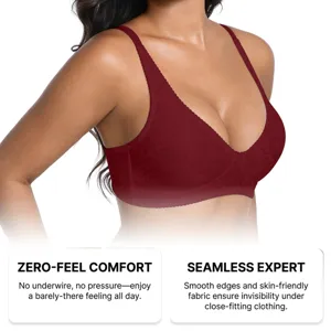 Vue détaillée du soutien-gorge sans armatures bordeaux avec texture délicate et maintien.
