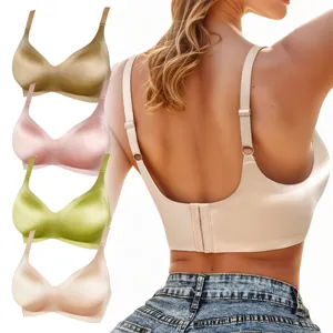 Detail view of women's comfortable smooth seamless bra showing back design and color options.