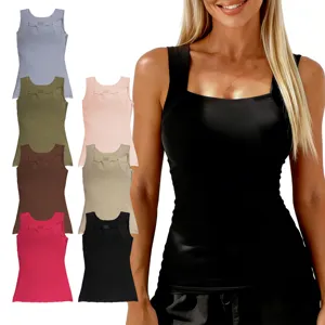 Women square neck seamless tank top basic camisole breathable layering top multi color