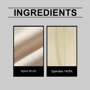 Dettaglio materiale tessuto reggiseno mostrando 85.2% nylon e 14.8% spandex morbido