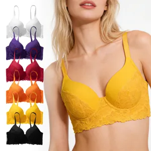 Women's lace push-up bra with underwire, elegant floral design, soft and comfortable everyday wear.