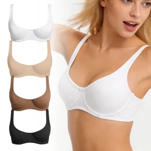 Reggiseno comodo con ferretto senza imbottitura e spalline larghe, colori multipli disponibili.