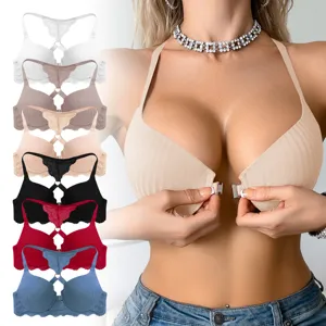 Front closure push up bra in multiple colors with seamless lace design for daily wear.