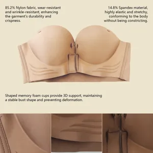 Reggiseno push-up senza spalline con chiusura anteriore e coppe in memory foam 3D comodo.