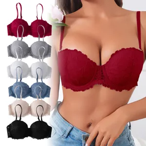 Women lace push-up bra comfortable seamless floral daily wear multi-color strapless bra options.