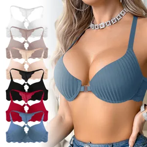 Front closure push up bra with lace racerback design, supportive and comfortable fit.