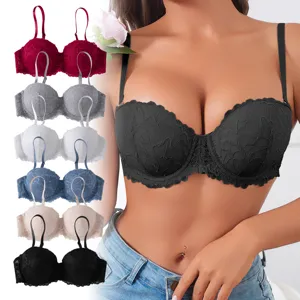 Push-up lace bra featuring scalloped edges, comfortable daily multiway support undergarment.