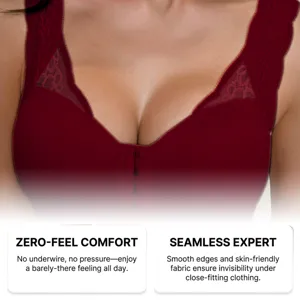 Comfortable wireless lace front closure bra with seamless design for daily wear and comfort.