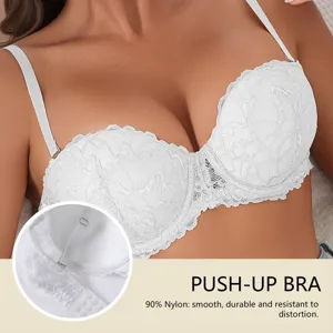 White lace push-up bra for women, comfortable soft breathable seamless daily wear undergarment