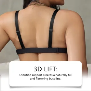 Back view detail of black lift gathering bra with adjustable straps for daily comfort and support.
