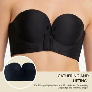 Reggiseno senza spalline con gancio frontale, design 3D per supporto stabile e comfort.