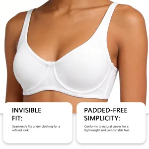 Reggiseno bianco senza imbottitura con ferretto, vestibilità invisibile e spalline larghe.