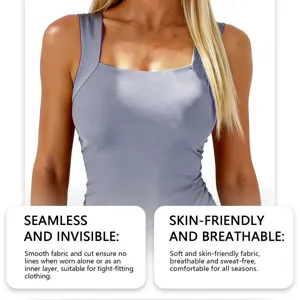 Seamless square-neck tank top detail showing soft skin-friendly fabric and breathable design.