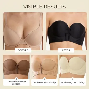 Reggiseno a fascia push-up con chiusura frontale e coppe 3D, supporto stabile e antiscivolo.