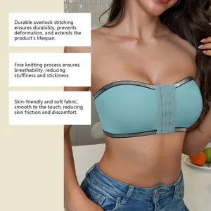 Trägerloser Bandeau-BH mit Frontverschluss, atmungsaktivem Strickstoff und Glitzer-Details.