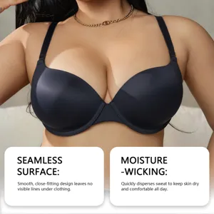 Push-up seamless black bra with moisture-wicking technology for everyday comfortable wear.