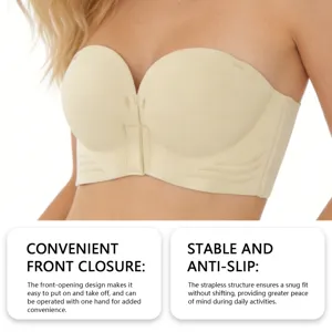Vista di dettaglio del reggiseno a fascia con chiusura frontale e coppe 3D antiscivolo.