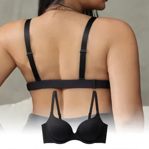 Black push-up bra with multi-strap back design, comfortable breathable everyday wear.