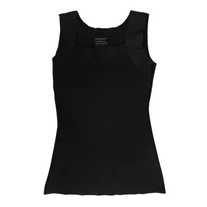 Black square neck camisole with built-in chest pad, soft lightweight basic layering tank top.