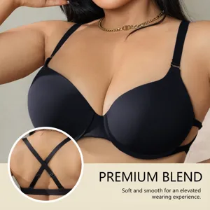 Women solid color push up bra comfortable seamless daily wear adjustable cross back straps